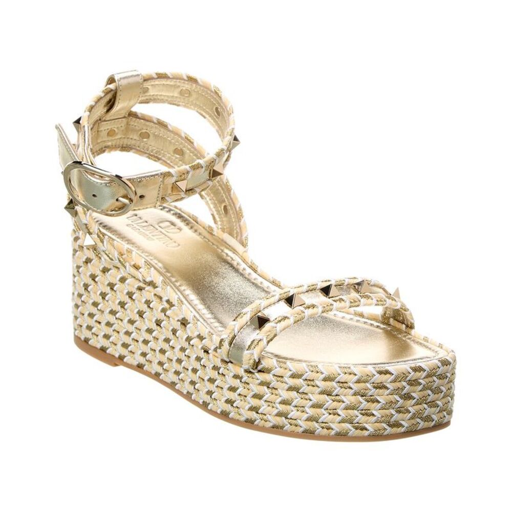 Valentino Rockstud 65 Leather Platform Sandal, Beige
